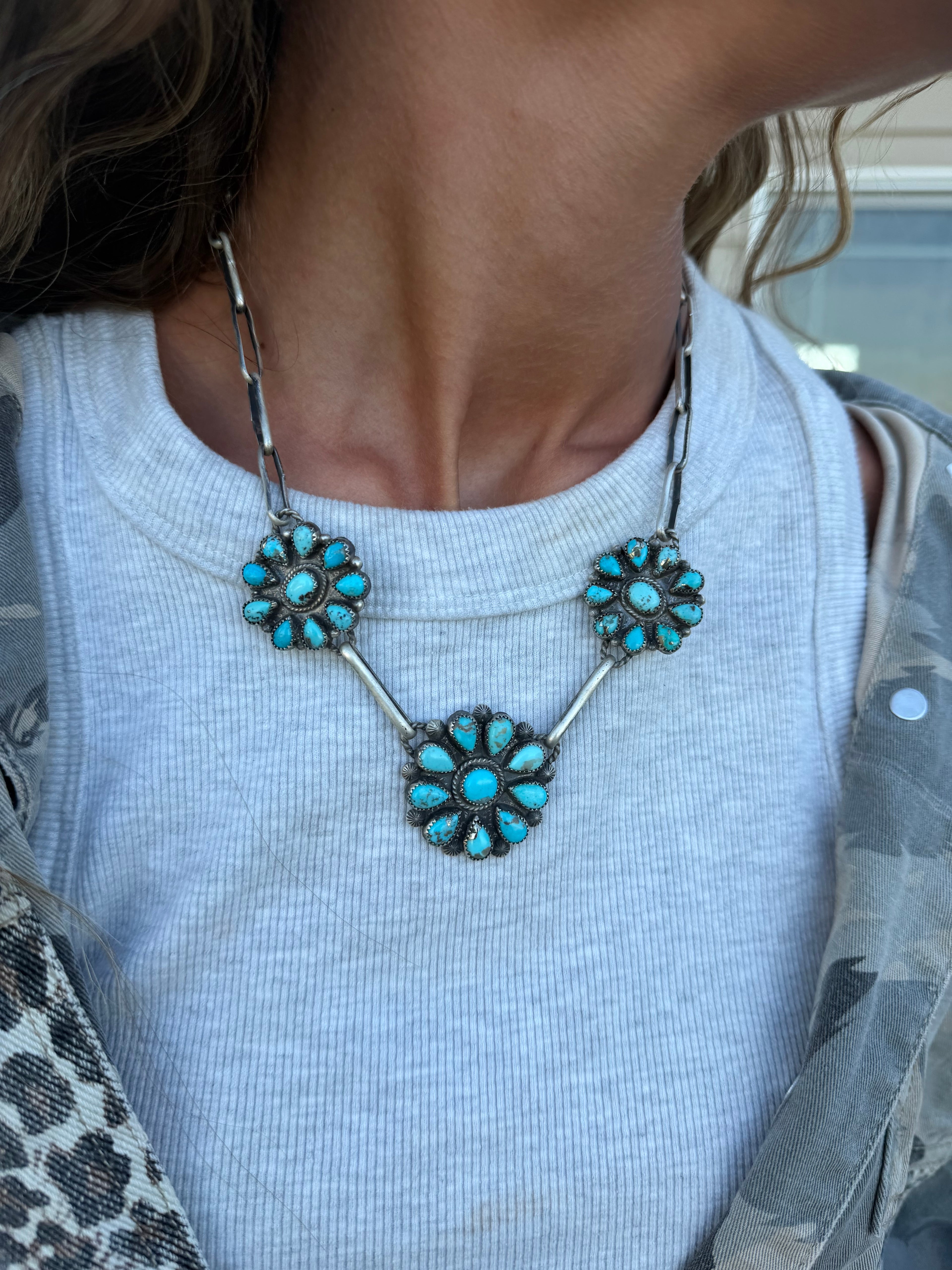 “Sweet Annie” cluster necklace on handmade chain