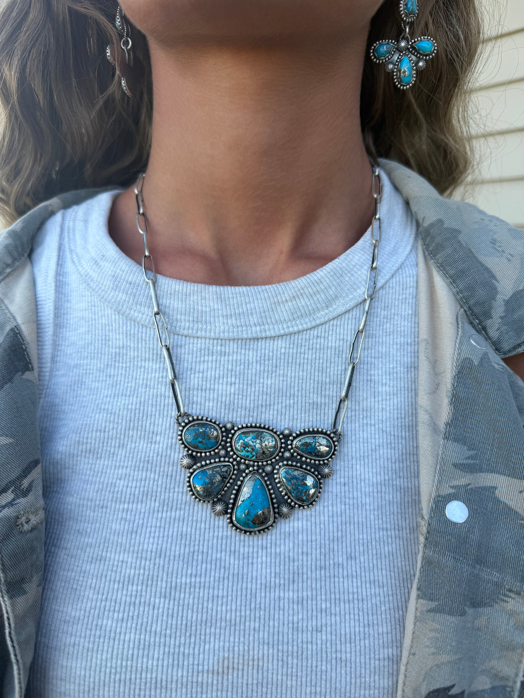“Navy Skye” necklace on handmade chain