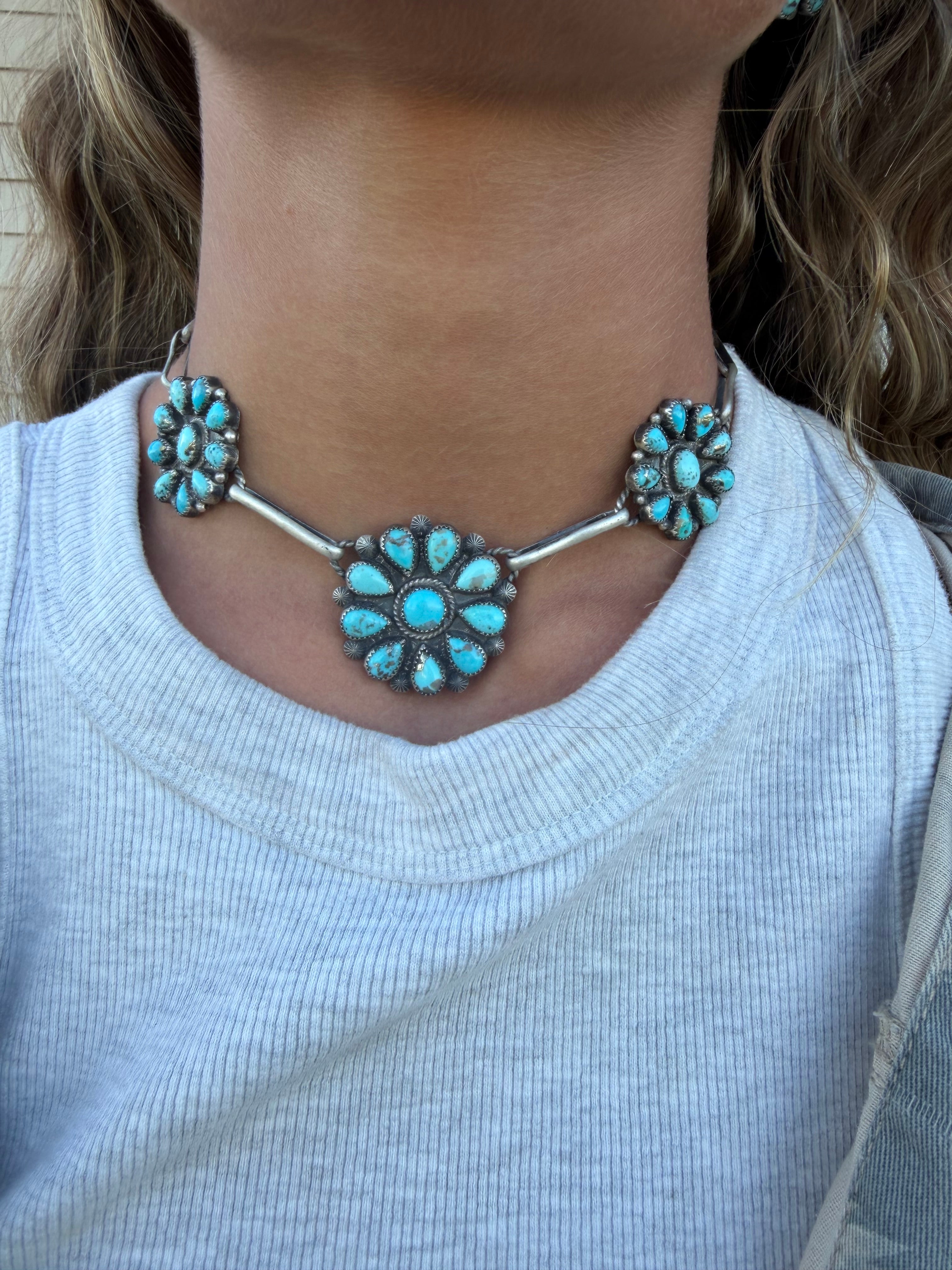 “Sweet Annie” cluster necklace on handmade chain